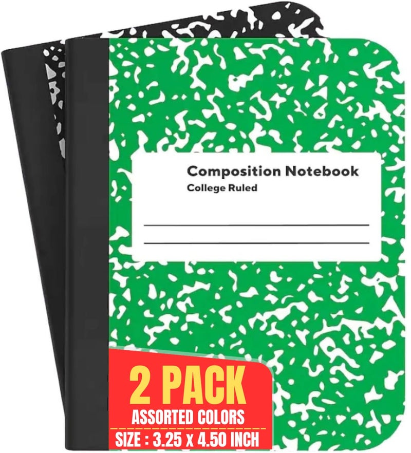 1InTheOffice Mini Composition Notebooks, 3 1/4in x 4 1/2in, Marble, College Ruled Notebook Paper, 80 Sheets, Assorted Colors, 2 Pack - Image 1